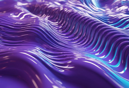 Abstract 3d render of wavy liquid background. Purple liquid with waves.の素材