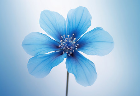 Close up of blue flower on blue background. Natural floral background.の素材