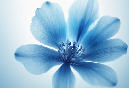 Blue flower on white background. Shallow depth of field. Toned.の素材