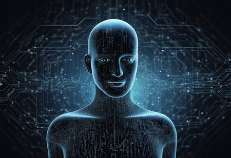 3d rendering of artificial intelligence concept with circuit board and human headの素材