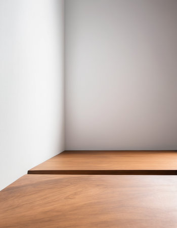 Empty wooden table and white wall. Mock up, 3D Renderingの素材