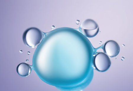 Water drops on a blue background. 3d rendering, illustration.の素材