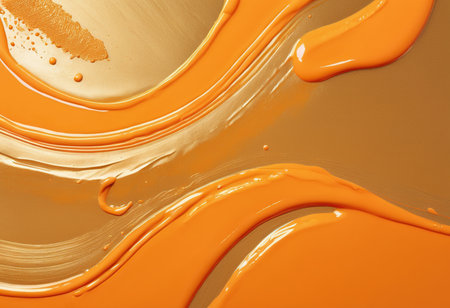 Liquid gold paint on a golden background. Abstract background for design.の素材