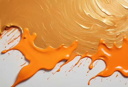 Orange paint dripping isolated on white background. 3d render illustration.の素材