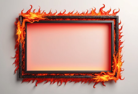 Frame in fire on a white background. 3d rendering, 3d illustration.の素材