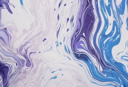 Abstract background of acrylic paint in blue and white colors. Liquid marble pattern.の素材