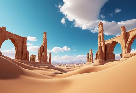 Landscape of arches in the desert. 3d render.の素材