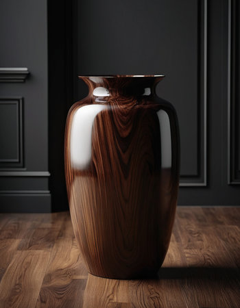 Vase on the wooden floor in the room. 3d renderingの素材