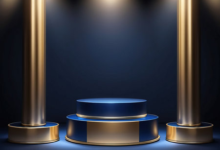 Abstract round podium illuminated by spotlight. Award ceremony concept. Stage backdrop. Vector illustrationの素材
