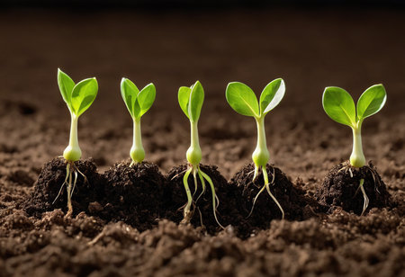 Green seedling illustrating concept of new life and growing in the soilの素材