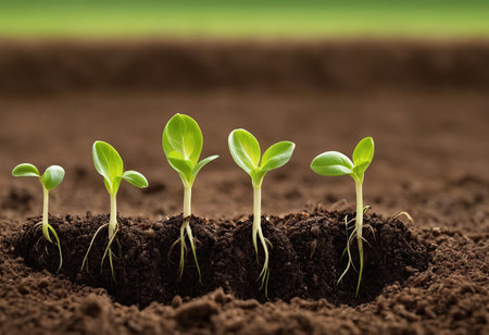 Green seedling illustrating concept of new life and beginning to enter lifeの素材