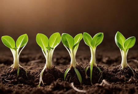 Green seedling illustrating concept of new life and beginning to grow.の素材