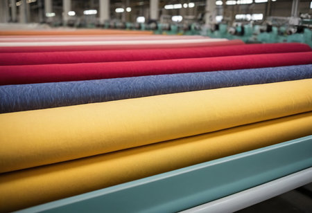 Textile industry in a textile factory, close-up. industrial backgroundの素材