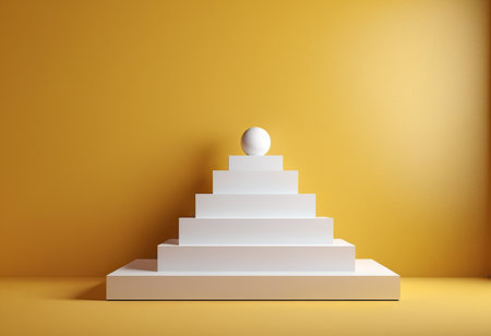 White stairs on a yellow background. 3d render, 3d illustrationの素材