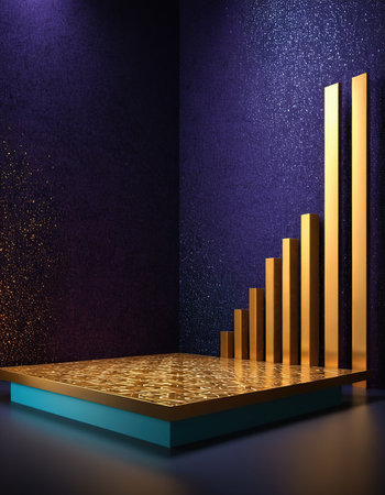 3d rendering of podium for product presentation. Abstract background with geometric shapes.の素材