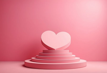Valentine's day background with podium and heart. 3d renderingの素材