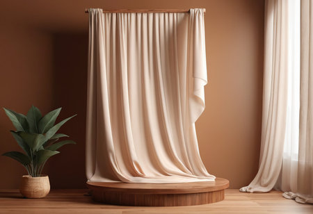 Curtains and potted plant in room. Interior design conceptの素材