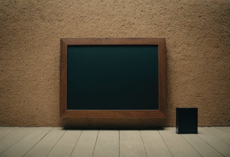 Empty blackboard with wooden frame on the wall. 3d renderの素材
