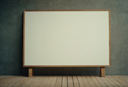 Blank whiteboard on wood table with concrete wall background. Mock up, 3D Renderingの素材