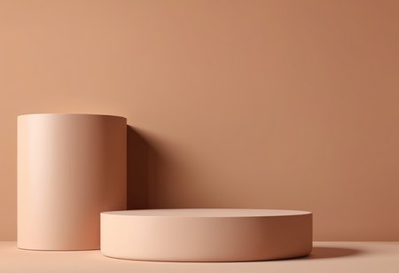 3d rendering of minimal geometric forms. Brown podium for product presentation.の素材