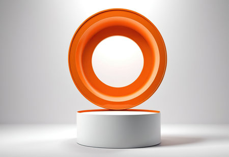 Abstract 3d render of a round podium on a white background.の素材