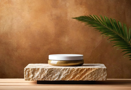 Product display podium for cosmetic product presentation and mockup. Natural stone pedestal.の素材