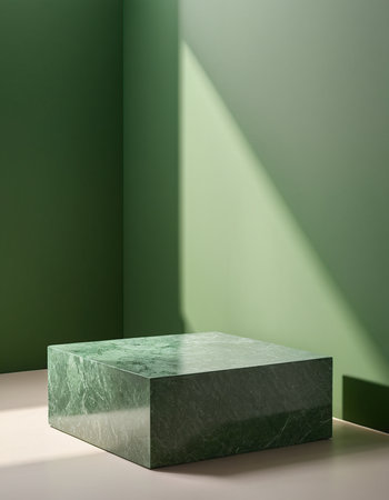 Minimalist abstract background with green marble podium. 3d renderの素材