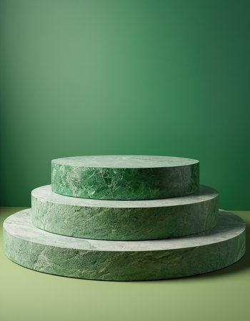 Minimalist abstract background with green marble podiums. 3d renderの素材