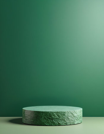 Green podium on green background. 3d render. Mock up.の素材