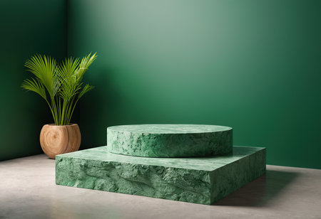 Minimalist green room with concrete floor and green wall. 3d renderingの素材