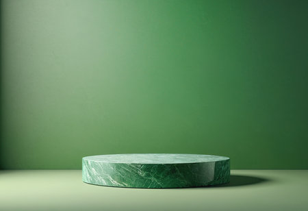 Green podium for product presentation. Abstract background. 3D rendering.の素材