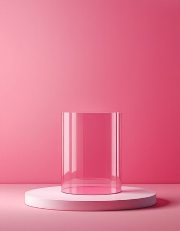 Empty round podium on pink background. 3d render. Mock up.の素材