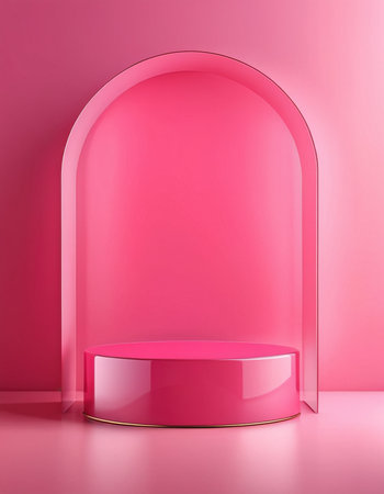 3d render of abstract minimal geometric forms. Glossy pink podium for your design.の素材