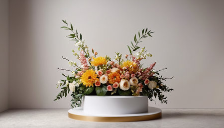 Beautiful bouquet of different flowers in vase on light backgroundの素材