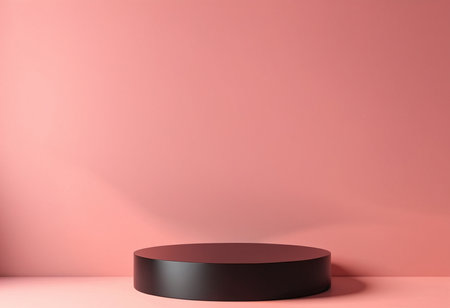Black round podium for product presentation on pink background. 3d renderの素材