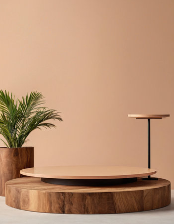3d rendering of minimal geometric forms. Brown podium for your designの素材