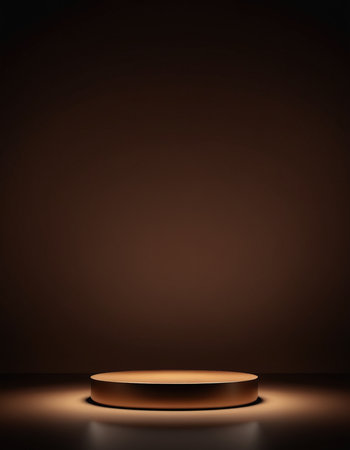 Abstract dark brown background with round podium and spotlights. Vector illustration.の素材