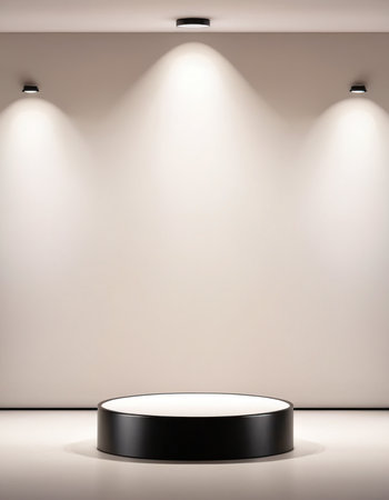 Abstract scene with black podium and spotlights on the wall. 3d renderの素材
