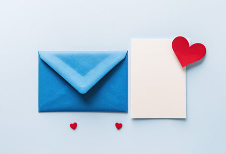 Valentine's day concept. Envelope and paper hearts on blue backgroundの素材