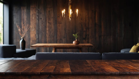 Empty wooden table and sofa in modern living room interior. Mock upの素材