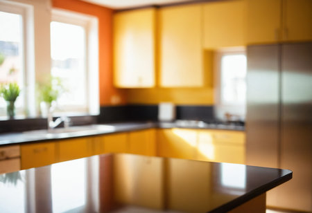 Table Top And Blur Kitchen Room of The Background in Modern Houseの素材