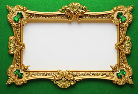 Gold frame with shamrock on green background. St. Patrick's Dayの素材
