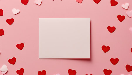 Valentine's day greeting card with red hearts on pink backgroundの素材