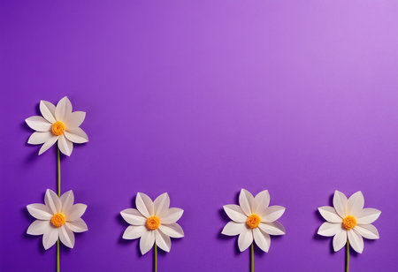 White daisies on a purple background with copy space for textの素材
