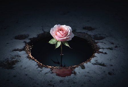 Pink rose in a hole in the ground, 3d render.の素材