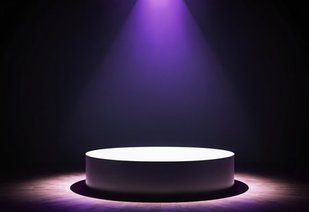 Podium illuminated with spotlight. Mock up, 3D Renderingの素材