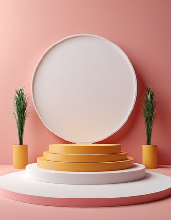 3d render, abstract minimal geometric forms, podium for your designの素材