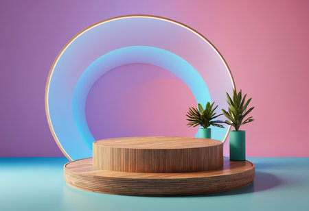 3d render, abstract minimal geometric forms, podium for product display, minimalism, pastel colorsの素材