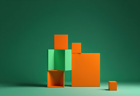 3d render of geometric shapes on green background. Minimal concept.の素材