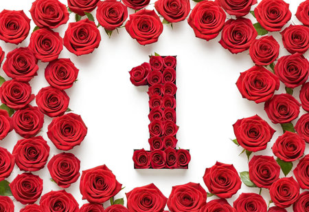 Number 1 made of red roses on white background, Valentine's Dayの素材